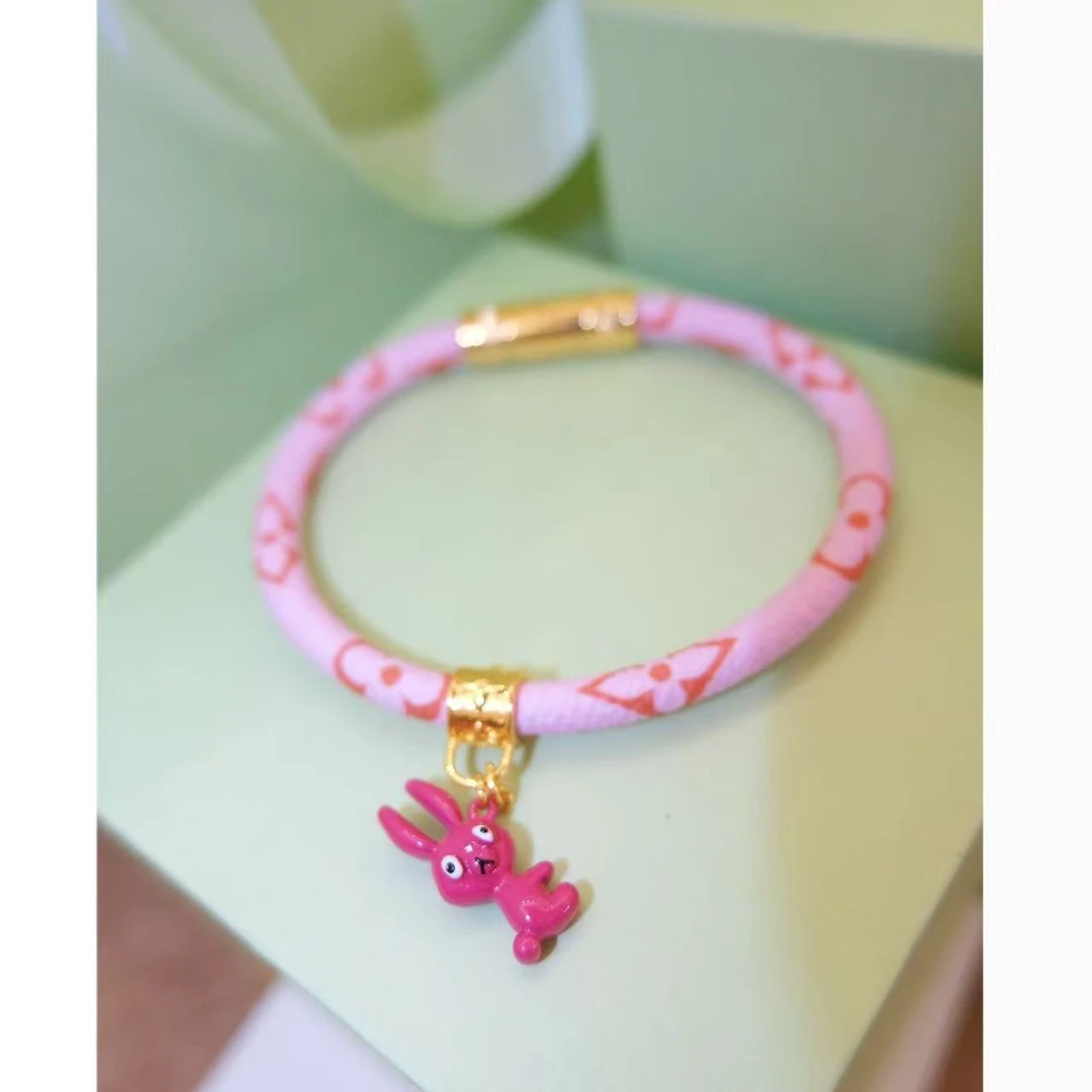 铜合金皮质手链 小众设计粉色ins手链48401