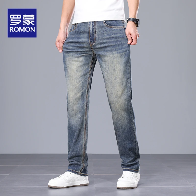 罗蒙牛仔裤男直筒宽松夏季新款青年复古薄款时尚潮流弹力休闲裤