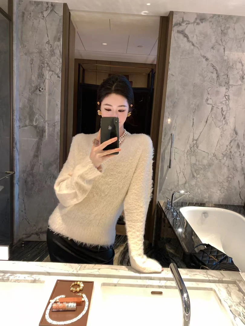 金南一奢牌同源重磅真丝拉毛白色v领上衣0111110961