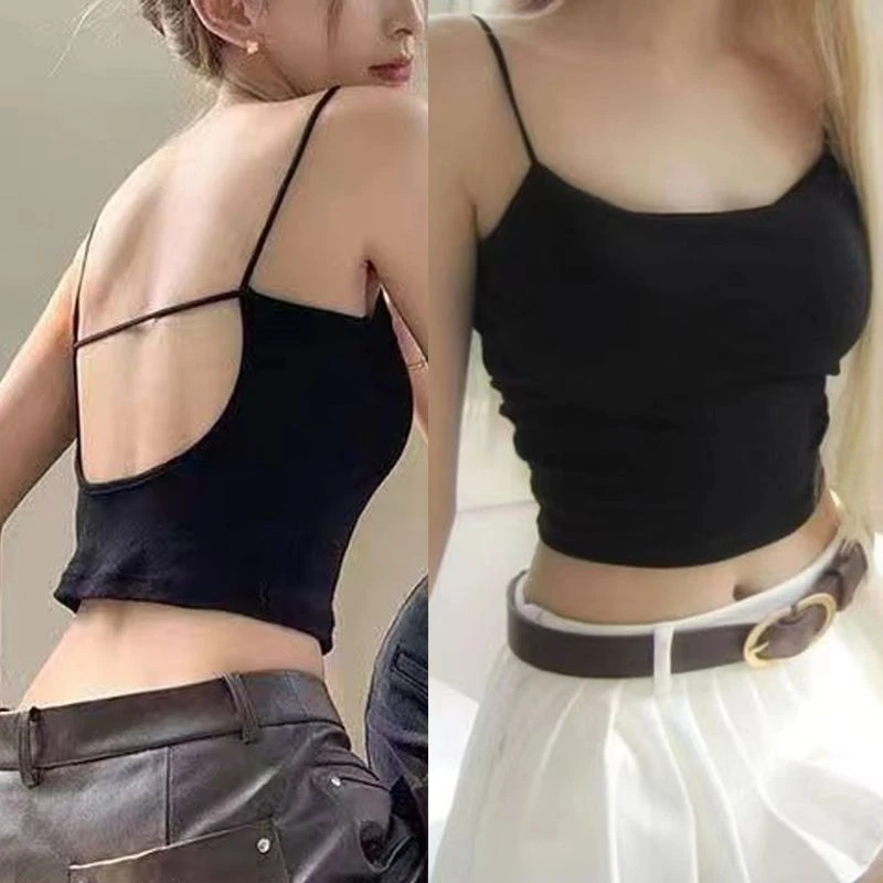 大美背吊带背心女内搭外穿无钢圈带胸垫一体棉修身打底百搭露脐