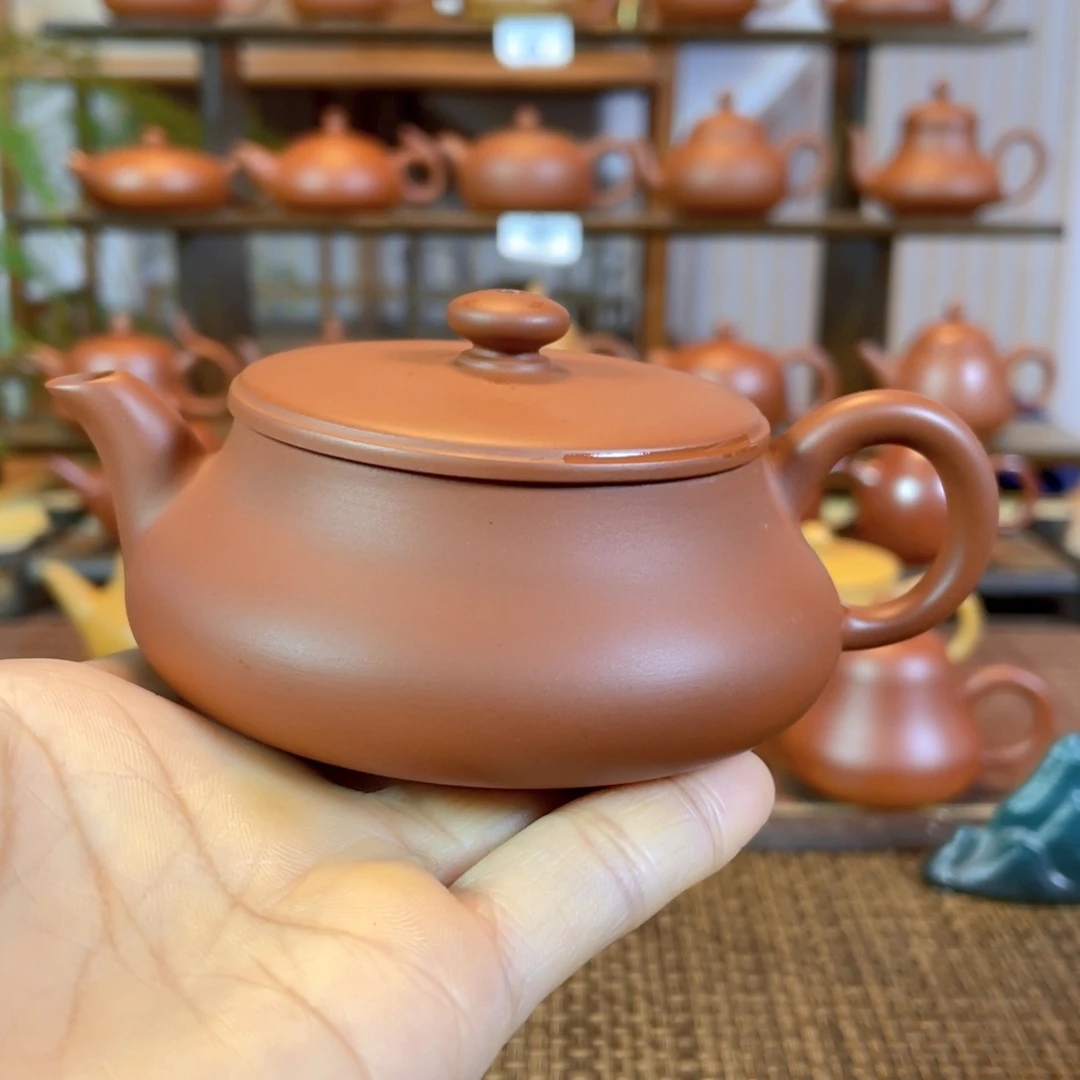 紫砂茶壶恭***?潮州手工手把朱泥明炉壶