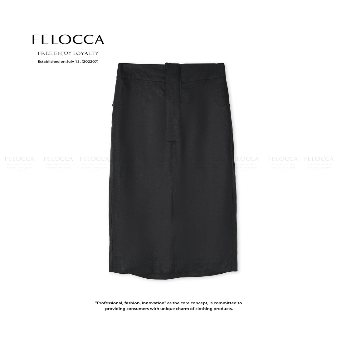 【FELOCCA】休闲简约纯色半松紧开叉直筒半裙25SBQ332