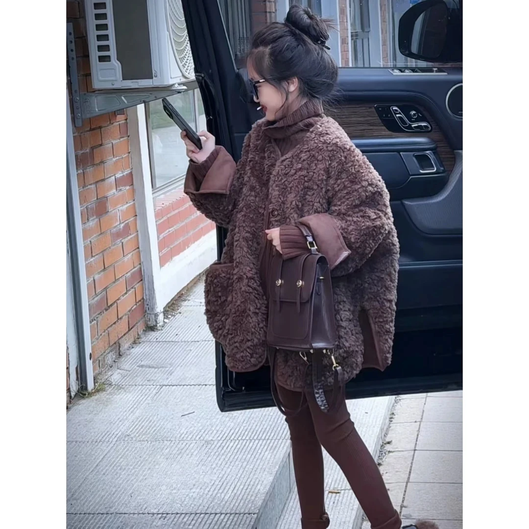 法式时尚两面穿毛呢外套女2024冬季新款设计感休闲小个子百搭毛衣