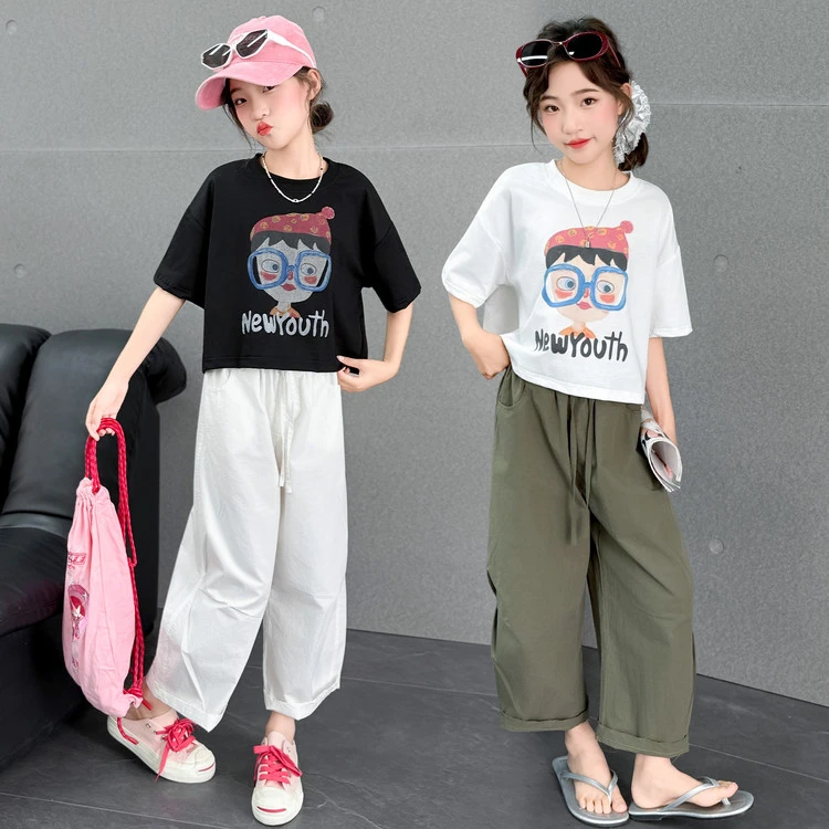 女童套装夏季2025新款儿童洋气时髦短袖T恤中大童夏装休闲两件套