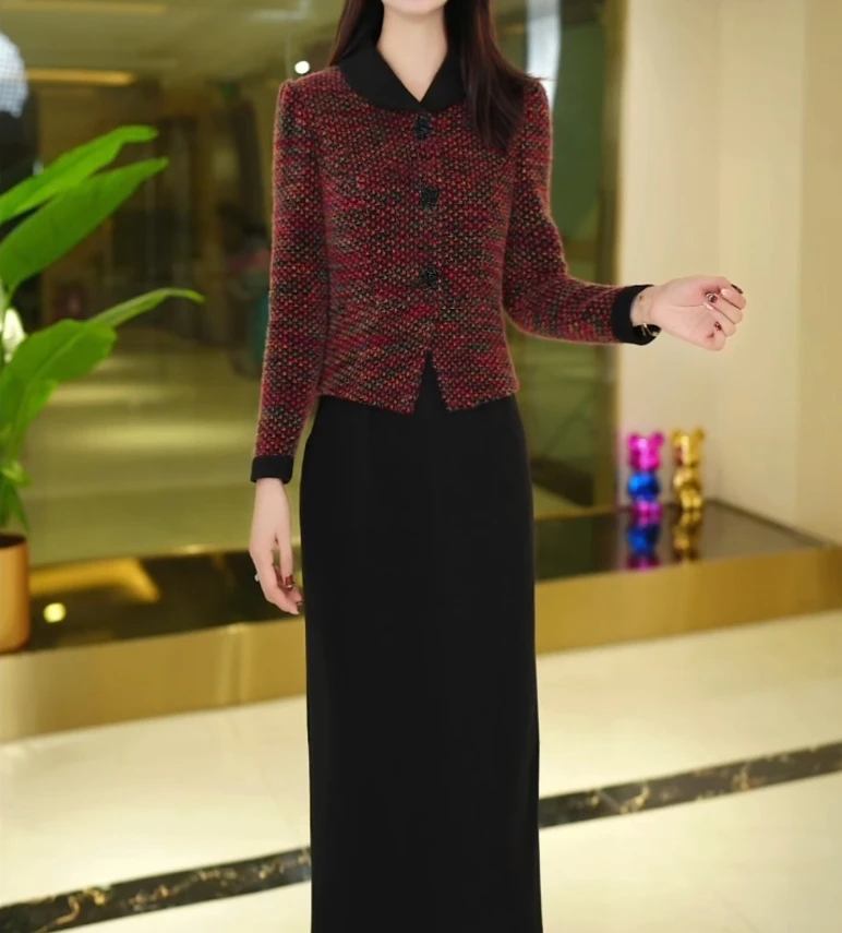 丹思俪气质显瘦拼接修身洋气复古假两件连衣裙Y8171