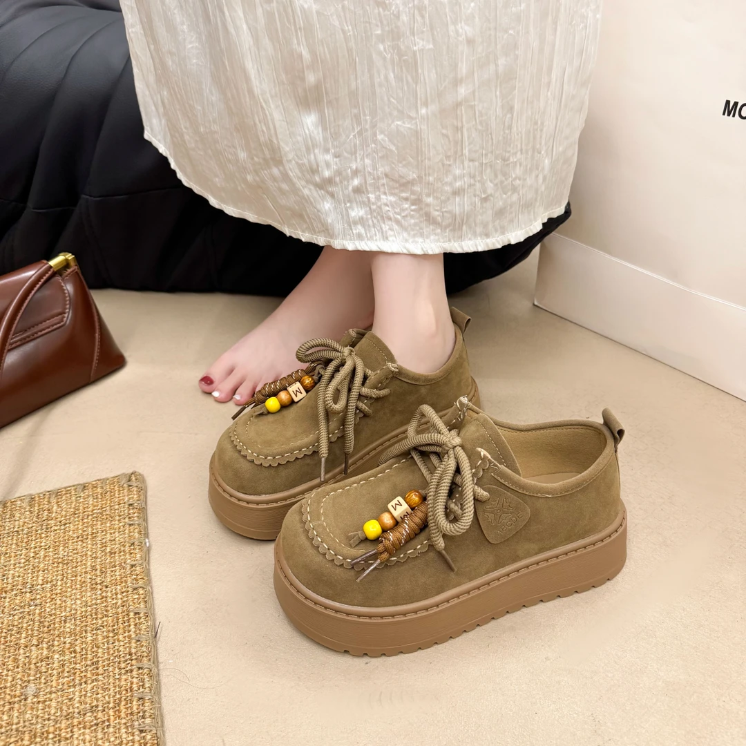 复古女款勃肯鞋厚底增高乐福单鞋女2025早秋季时尚百搭小个子全包