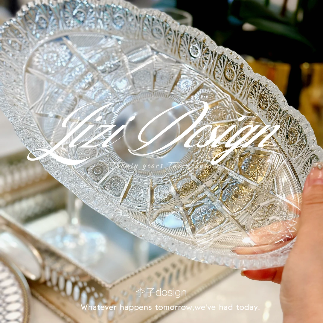 创意轻奢复古透明精致沙拉碗欧式太阳花三格椭圆果盘