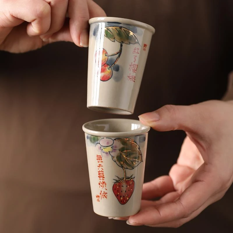 草木灰鎏金手绘茶杯主人杯单杯陶瓷功夫茶具品茗杯家用喝茶闻香杯