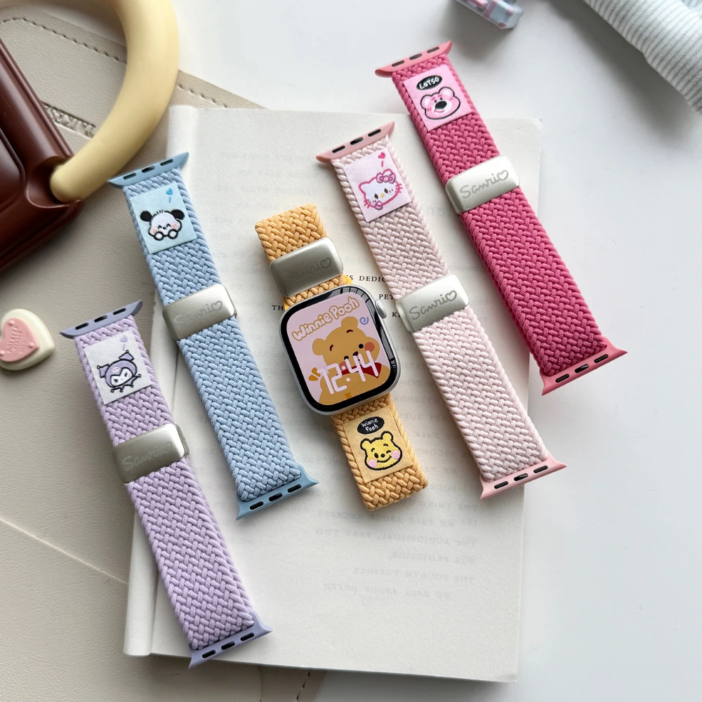 适用AppleWatch苹果S10手表S9三丽鸥kitty库洛米SE编织9磁吸7表带