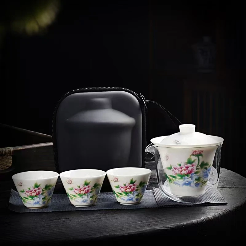 羊脂玉瓷旅行茶具套装户外露营泡茶快客杯便携