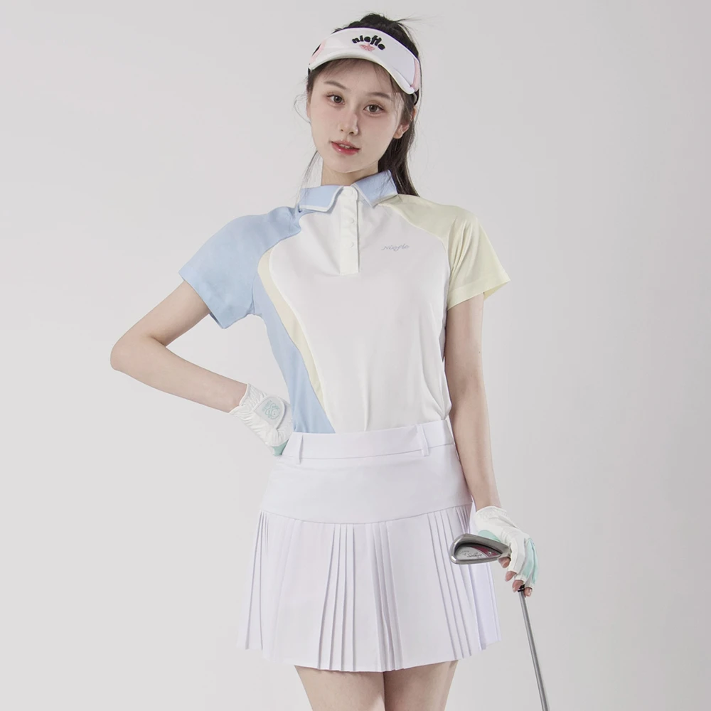 新款夏季高尔夫女装短袖翻领POLO衫撞色时尚速干舒适运动套装裙裤