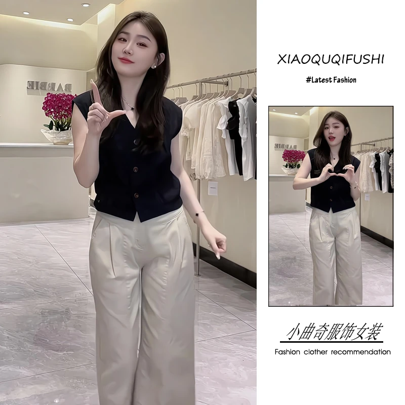 夏季2025新款一整套女装韩系穿搭减龄时尚风百搭上衣休闲裤两件套