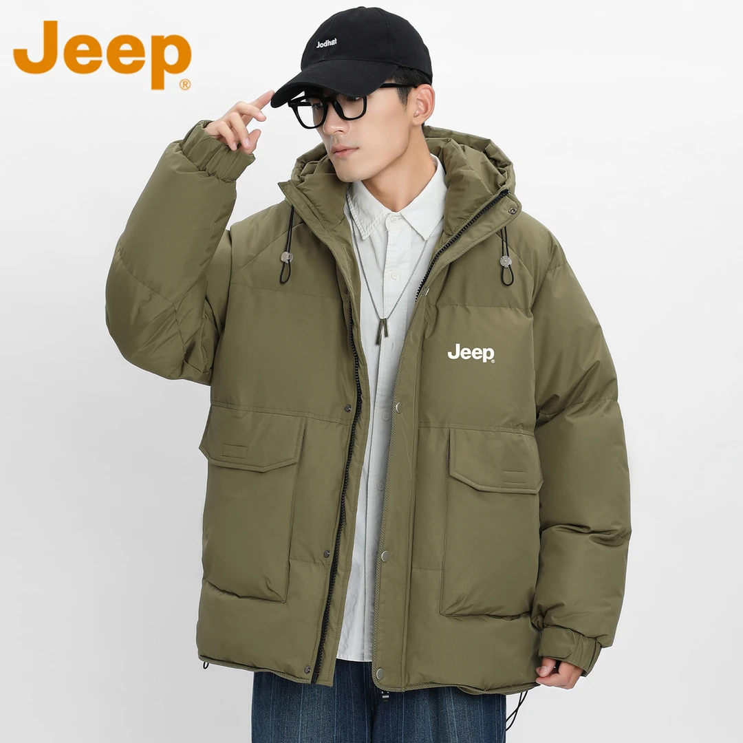 JEEP吉普连帽羽绒服男士冬季新款宽松轻薄保暖防寒户外上衣外套男