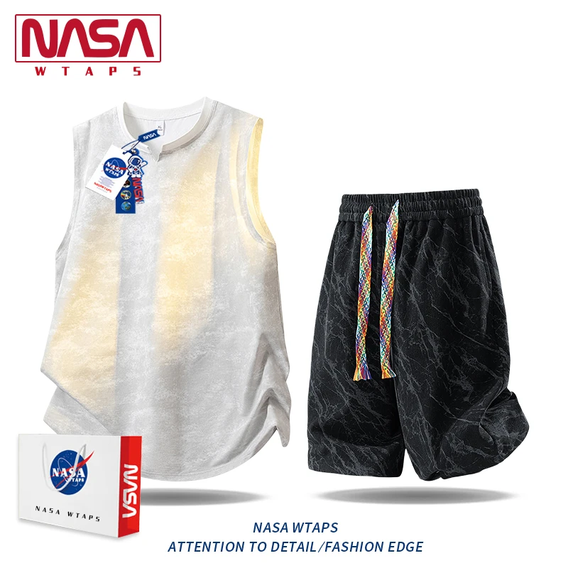 NASA WTAPS美式透气薄款背心男款夏季宽松休闲短裤新款运动套装男