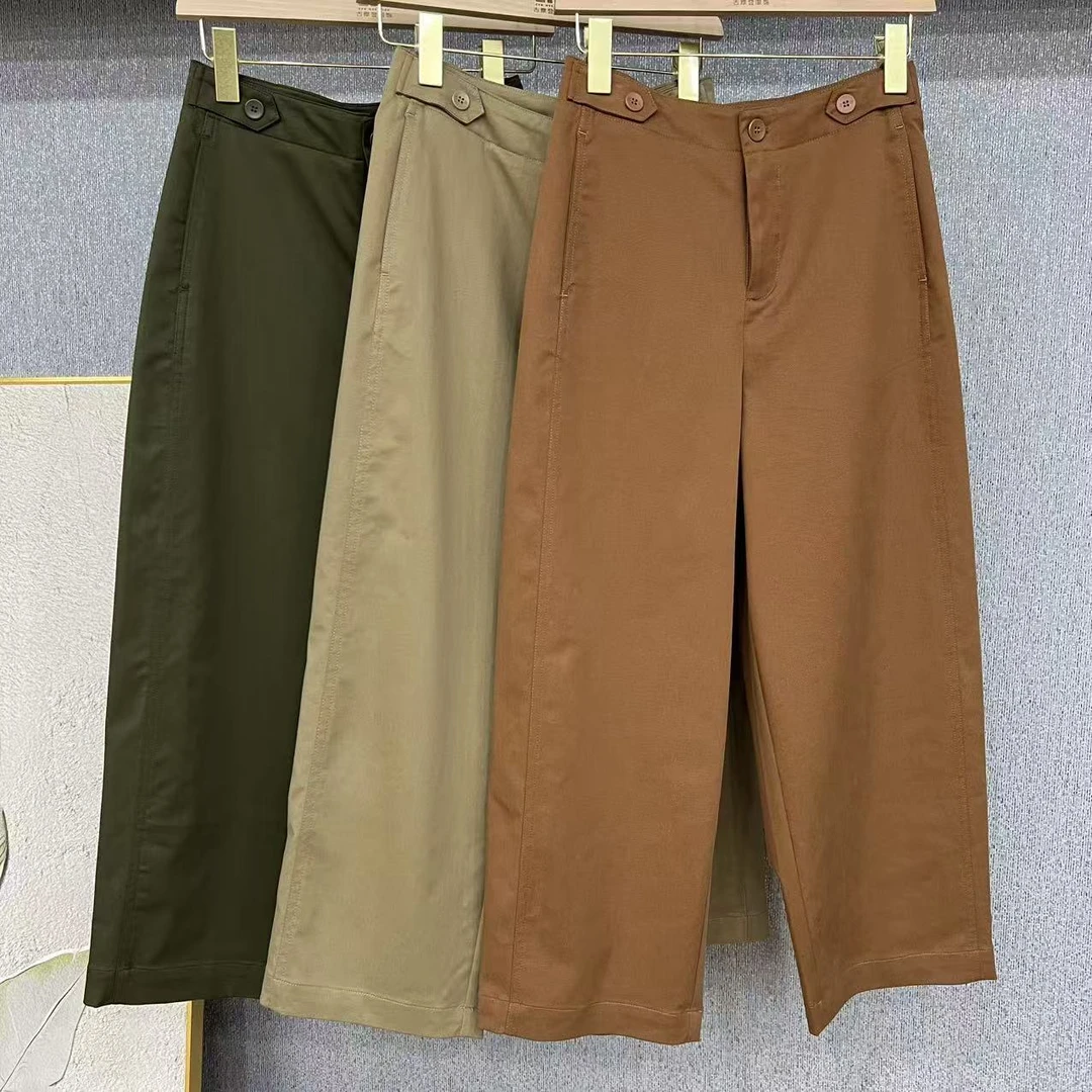 爆款！腰两侧扣女士休闲直筒裤