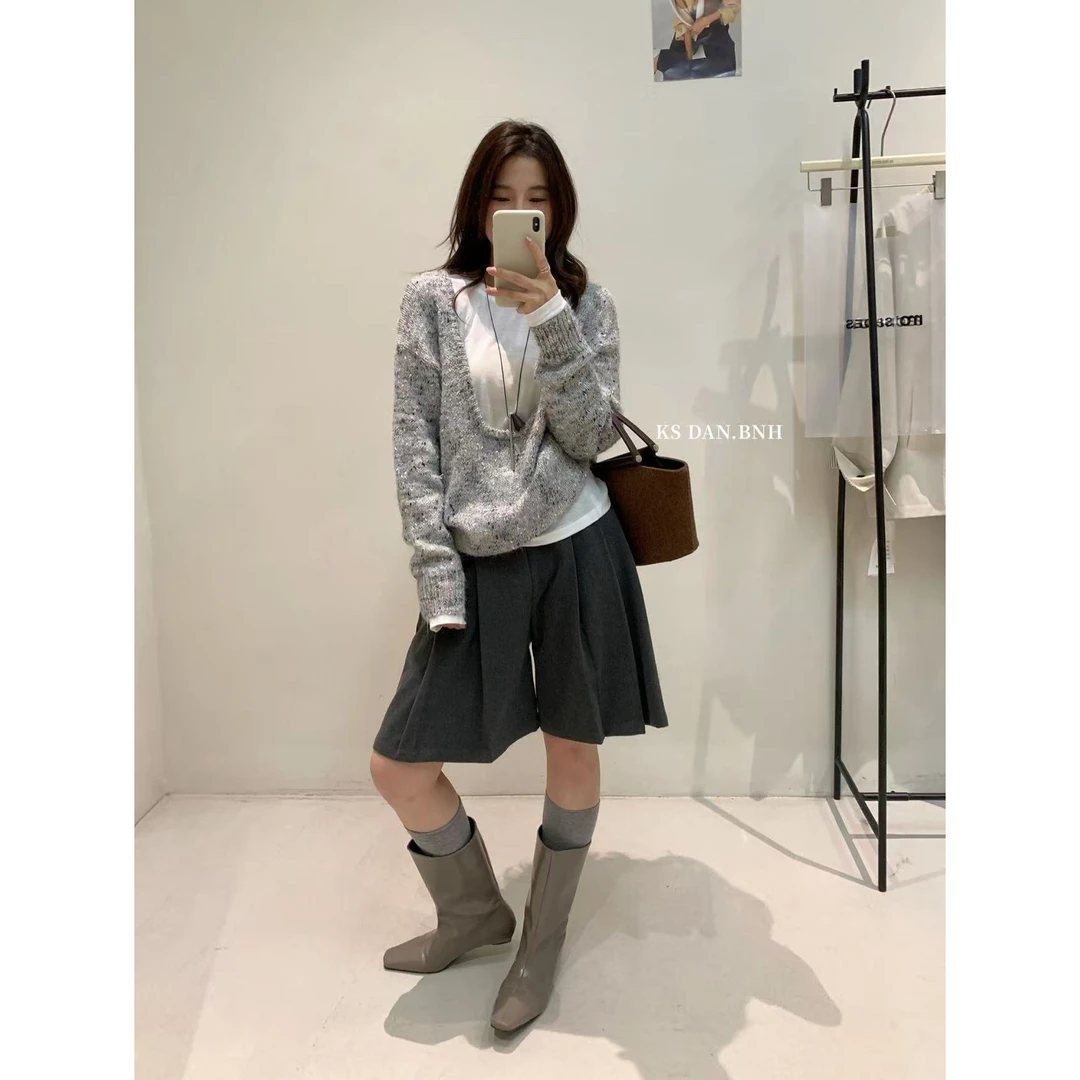 KS 福（1ks86701#）有杂色-大U领针织休闲毛织衫（单独的毛衣10-29