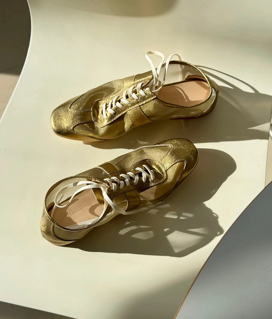 裂纹牛皮拼接网纱复古德训手工春夏女鞋J25XZ121