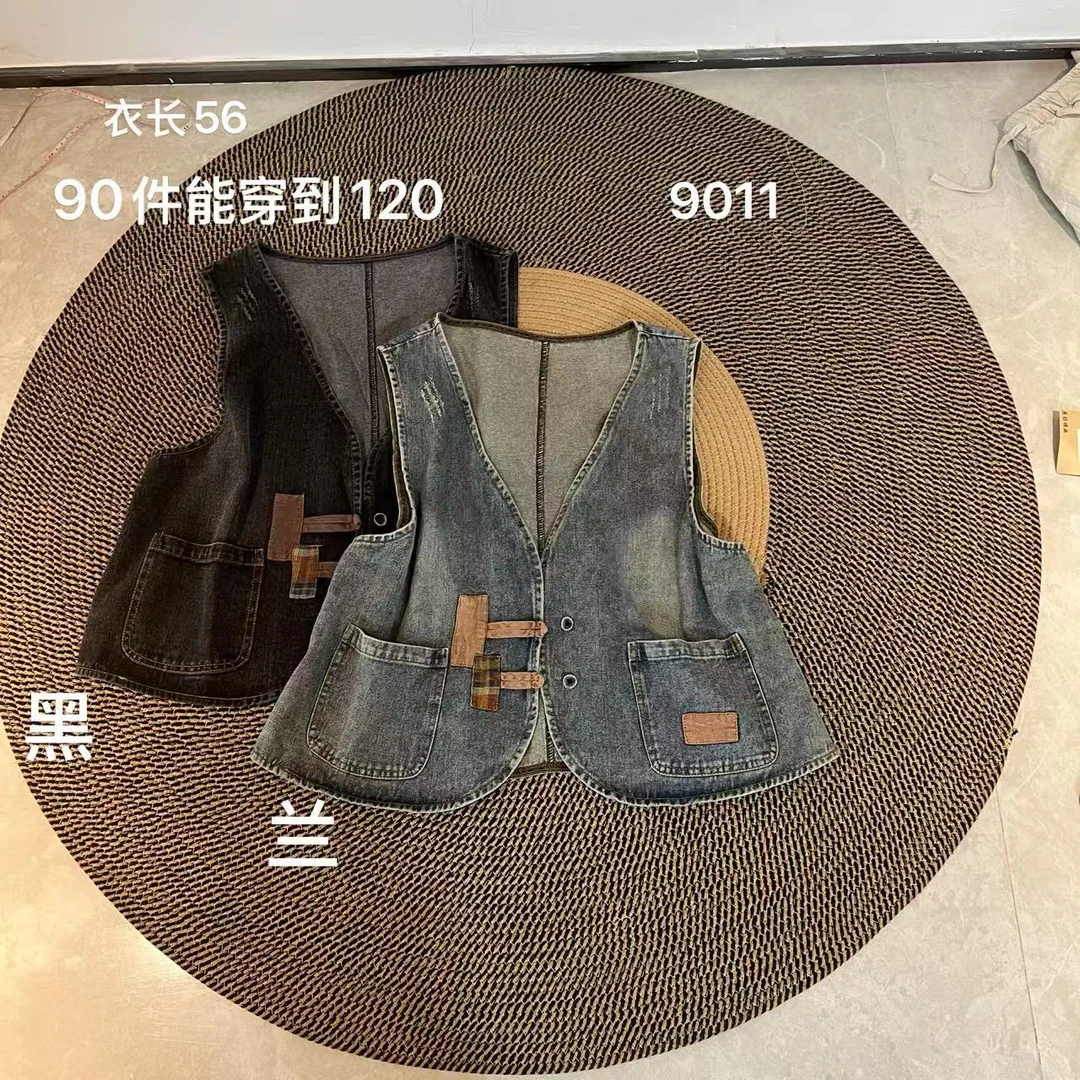 牛仔马甲春夏外搭拼麻设计感马甲  9011#