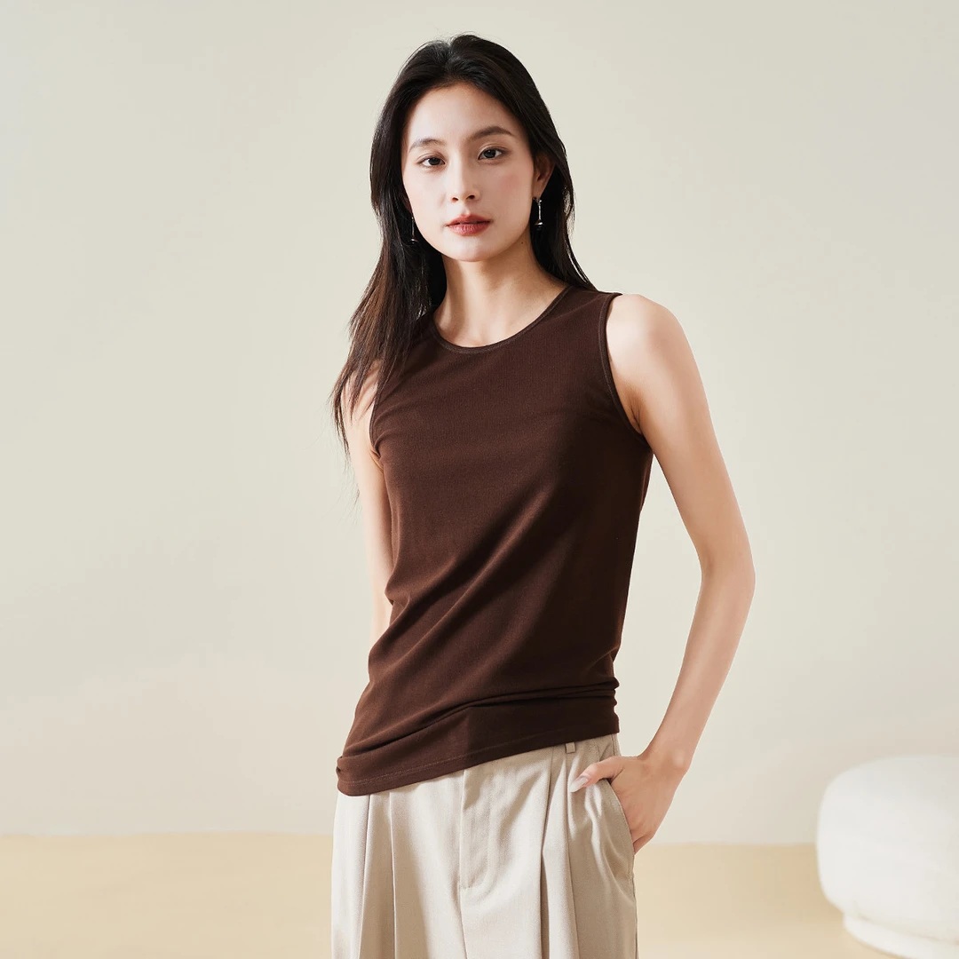 索菲丝尔｜时尚柔软内搭打底背心无袖上衣女2025春休闲纯色T恤舒