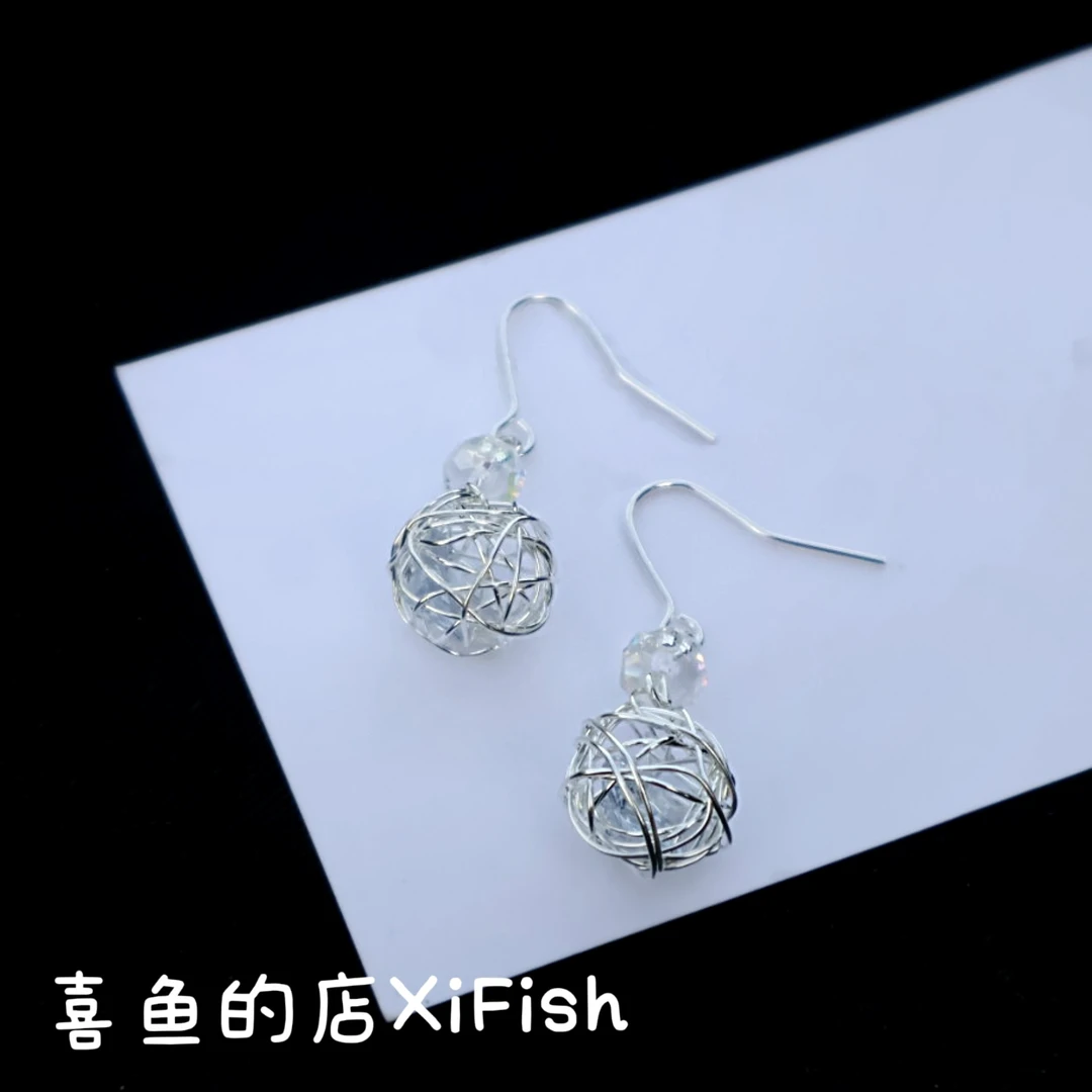 铜合金锆石耳饰 【镂空灯笼】绕线珠长款耳环饰品925纯银针气质百搭