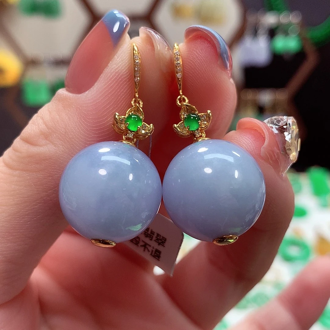 翡翠耳饰18K金镶嵌天然翡翠