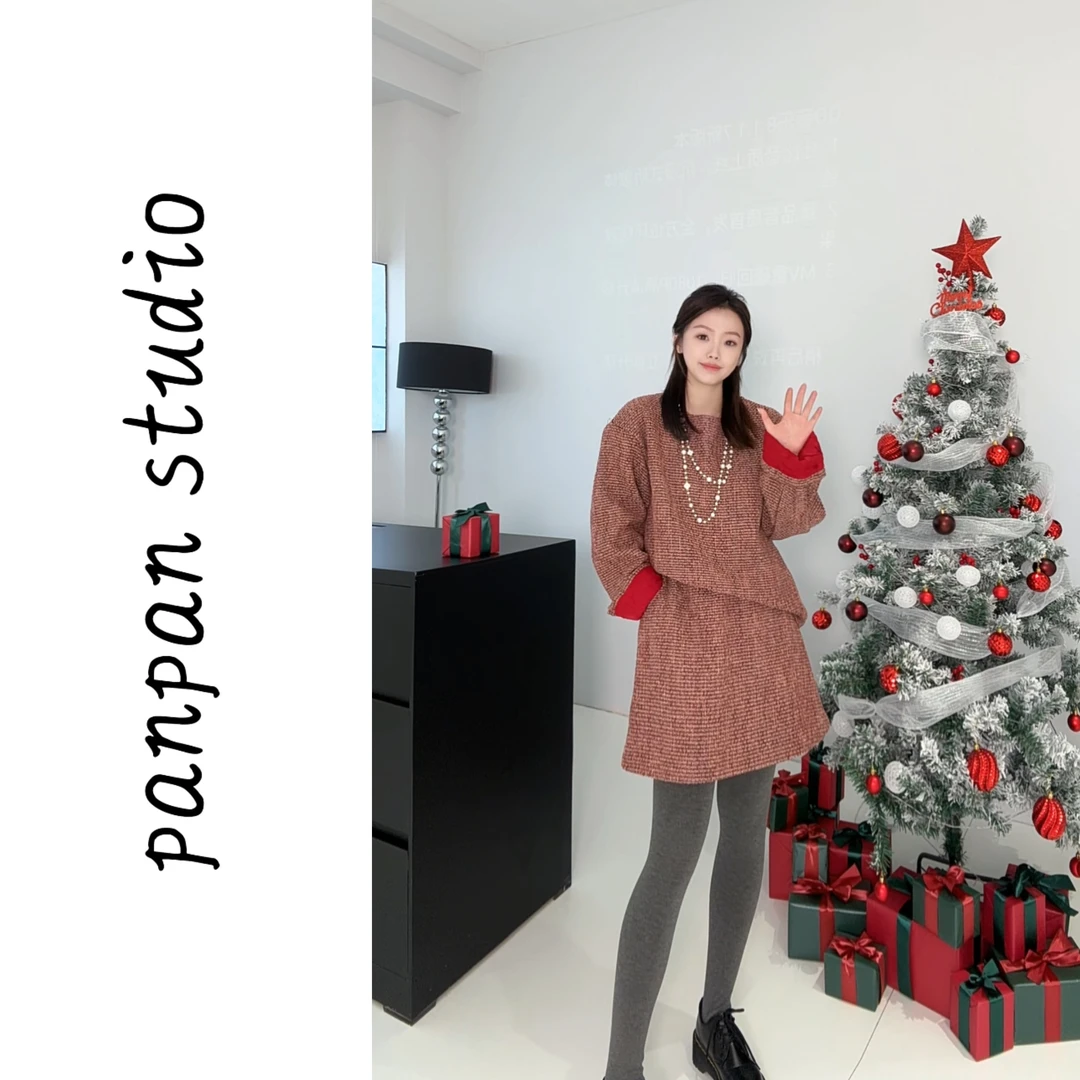 潘潘/2025早春新款气质宽松香风设计款套装上衣+半身裙 7979