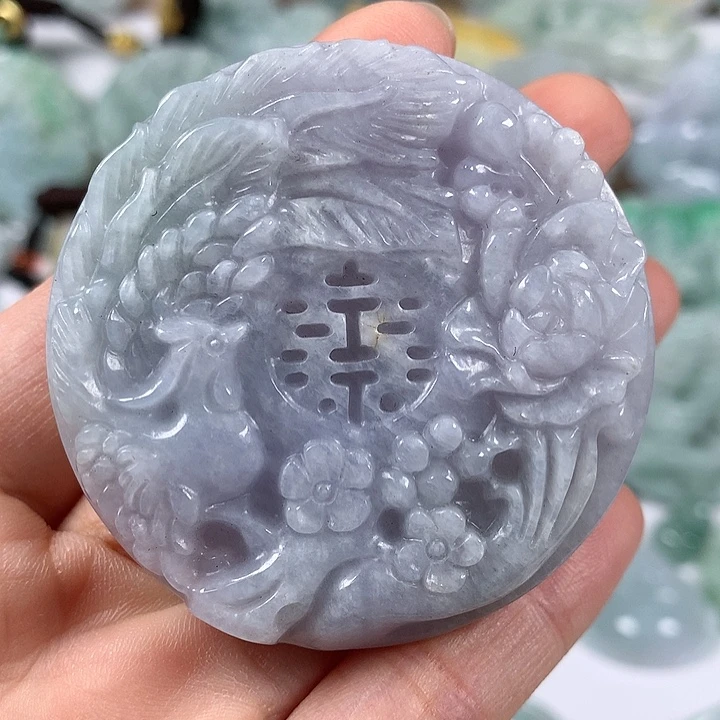 翡翠未镶嵌颈饰山水双喜临门两两面工艺福利洒黄翡福利