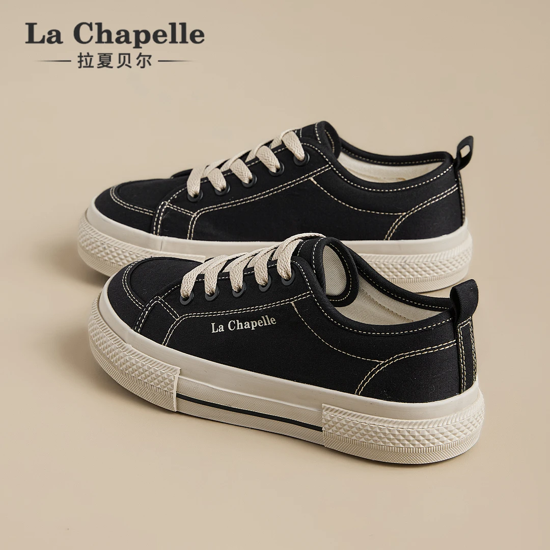 拉夏贝尔帆布鞋女2025冬季新款女鞋百搭小白鞋厚底板鞋休闲运动鞋