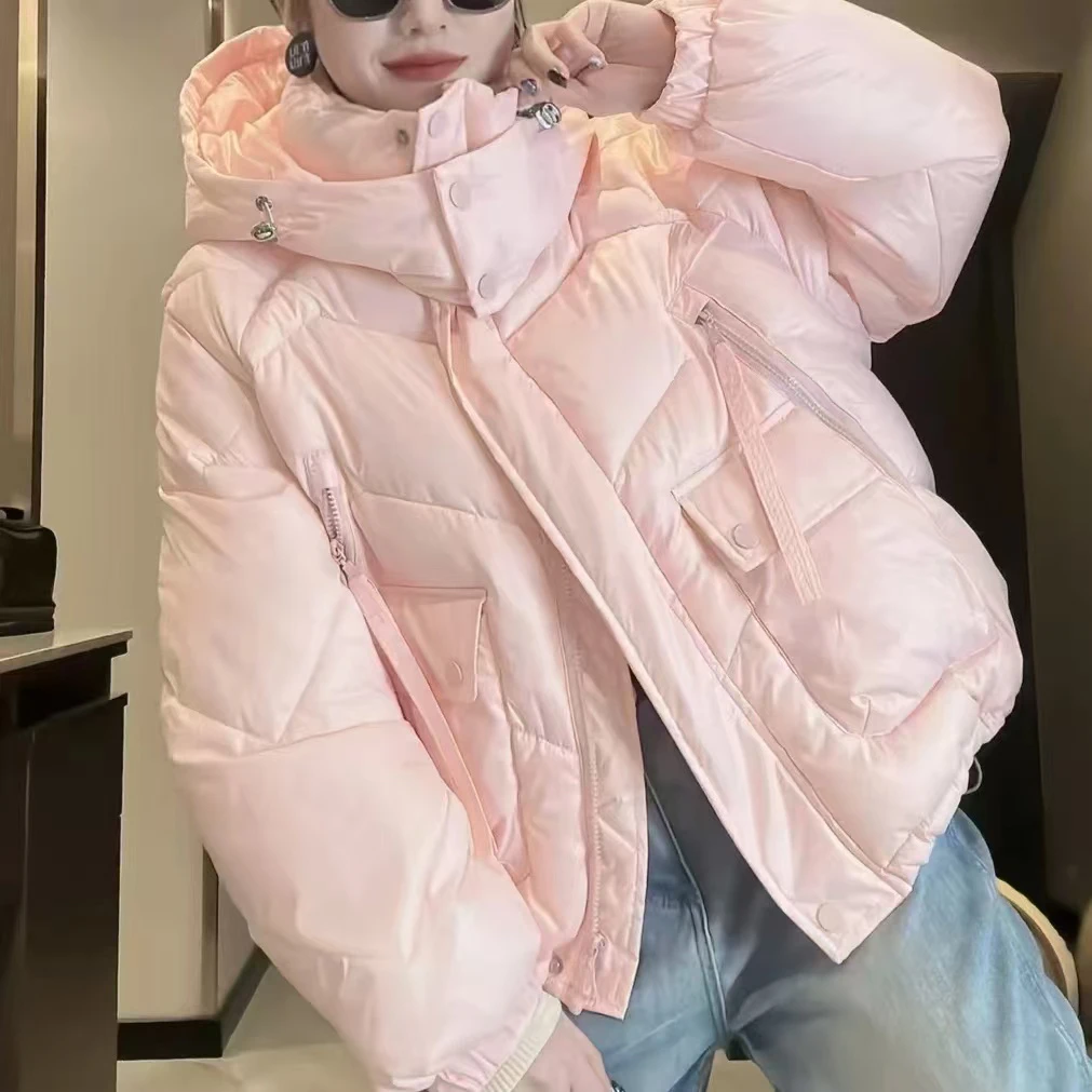 糖果色小众设计款时尚减龄兜兜拉链加厚大棉棉服