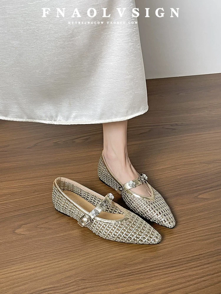 M O F-9尖头编织时装凉鞋低跟细跟夏季女鞋凉