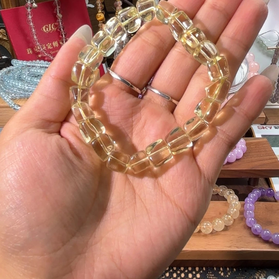 黄晶手串未镶嵌柠檬黄随形小方手串素串