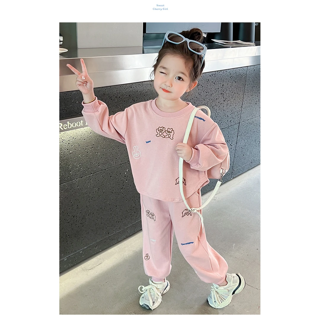 新款女小童洋气时髦套装2025新款宝宝卫衣卫裤小女孩休闲两件套