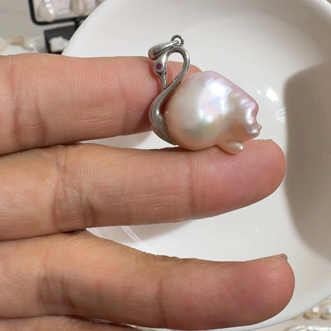 淡水珍珠银S925镶嵌吊坠(不含链)