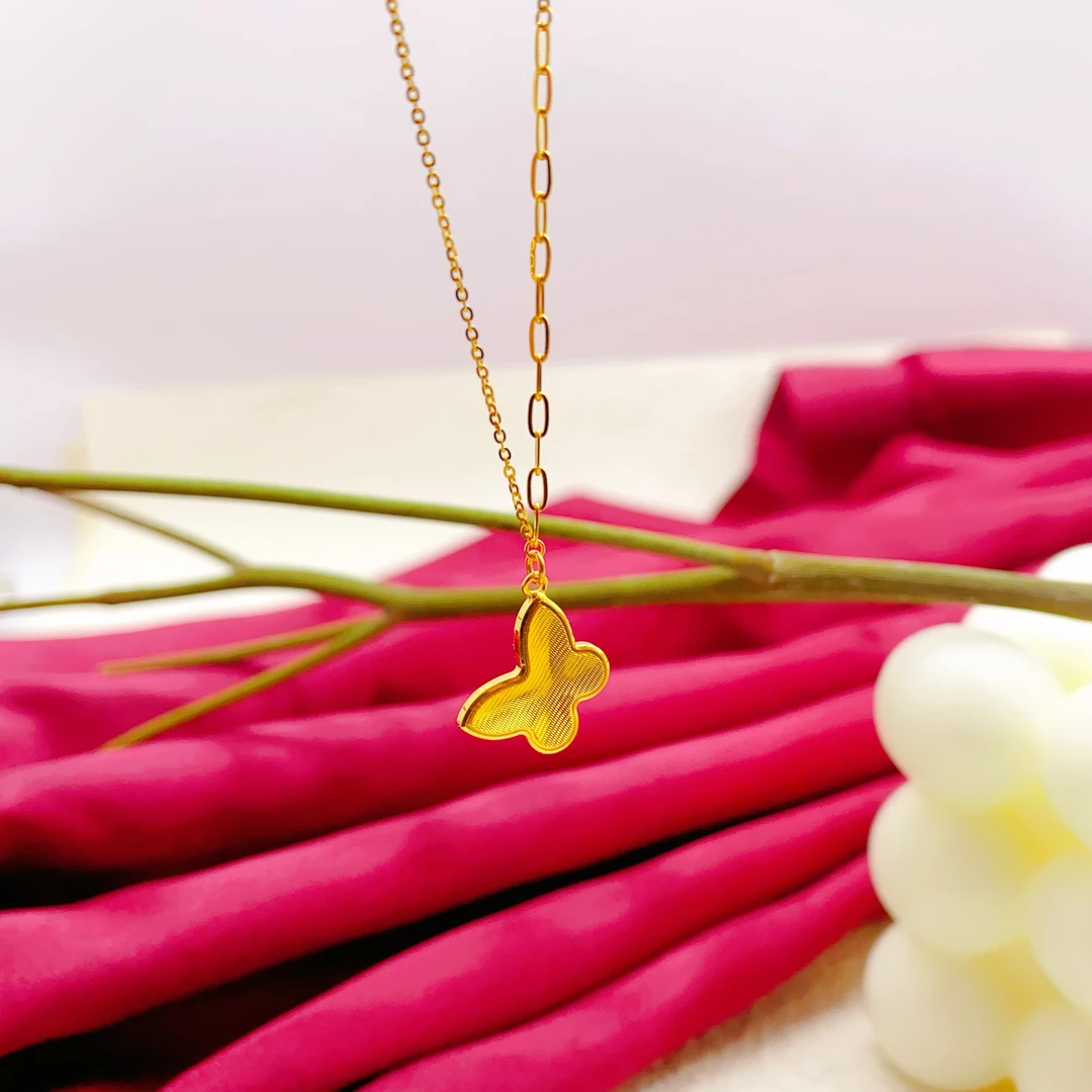 【木韵阁】足金999 5G黄金车花蝴蝶套链精美大气项链 4.21