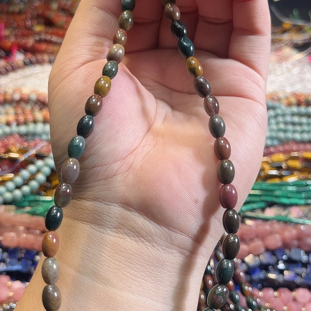 玛瑙/玉髓未镶嵌珠宝半成品水草玛瑙米珠一条6x8mm
