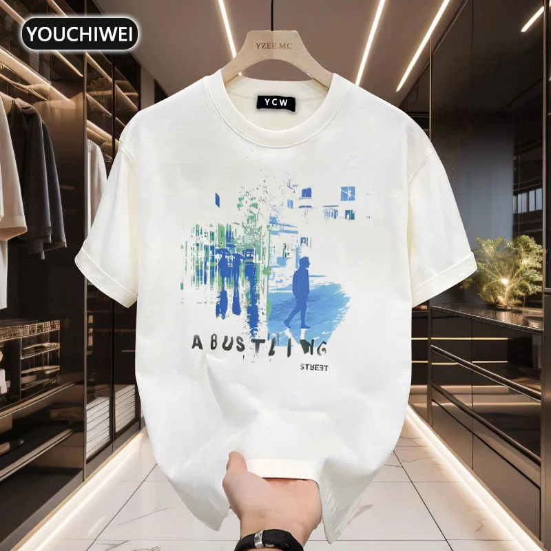 纯棉潮牌重磅短袖圆领T恤时尚潮流痞帅印花潮休闲ins百搭上衣t恤