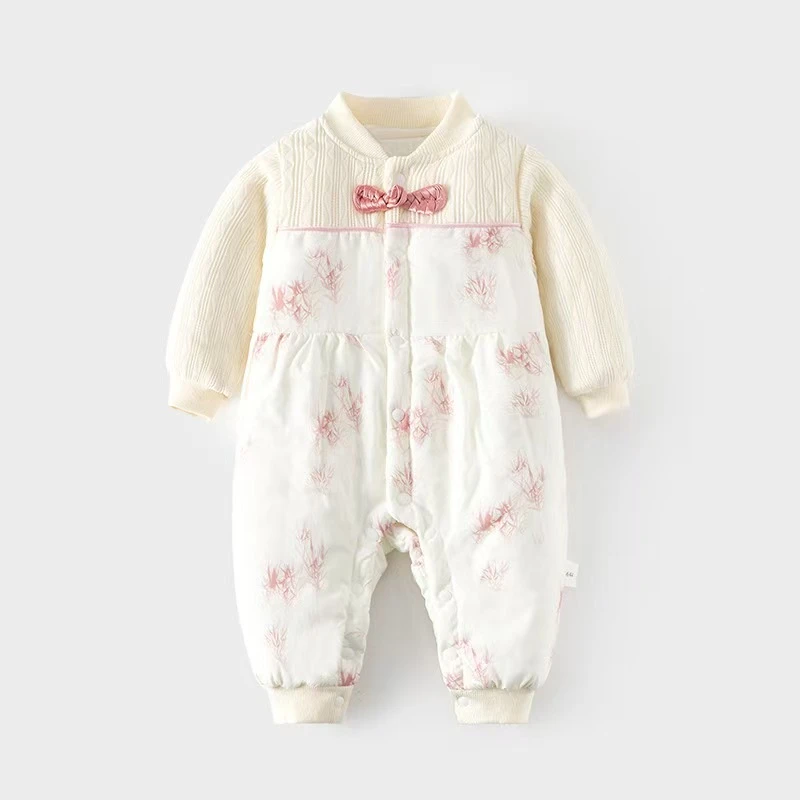 新生儿春秋薄款夹棉连体衣婴儿宝宝40g薄棉长袖保暖柔软舒适爬服