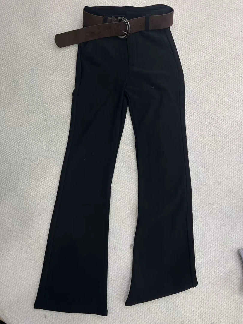 格纹休闲风秋冬高腰喇叭裤休闲裤长裤直筒百搭女士