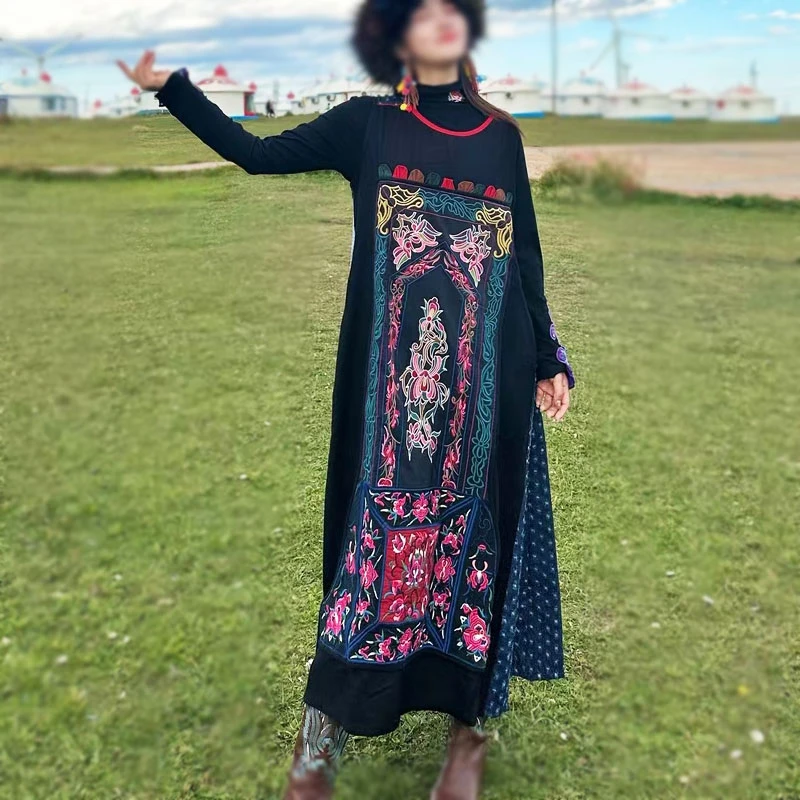 民族风绣花裙复古重工刺绣无袖背心长裙均码大码显瘦长款连衣裙女