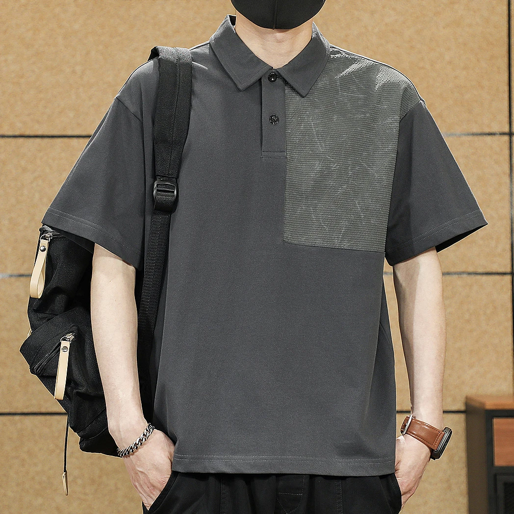 美式高街痞帅短袖T恤男POLO衫夏季薄款2025新款拼色潮流半袖体恤