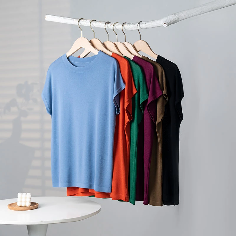 2025简约休闲圆领套头百搭T恤洋气减龄坎肩冰丝针织衫打底衫女士