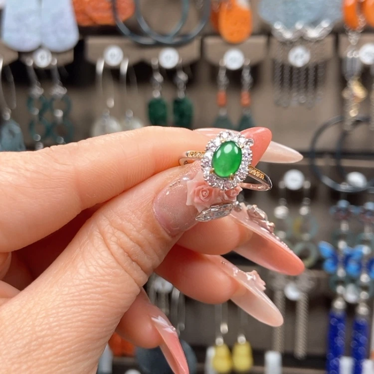 【闪购商品】翡翠耳饰银S925镶嵌戒指