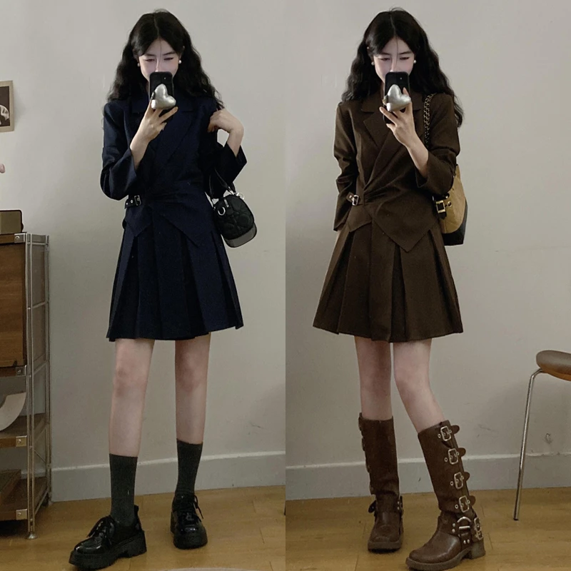 大码胖mm新款洋气减龄显瘦假两件西装外套半身裙女时尚气质连衣裙