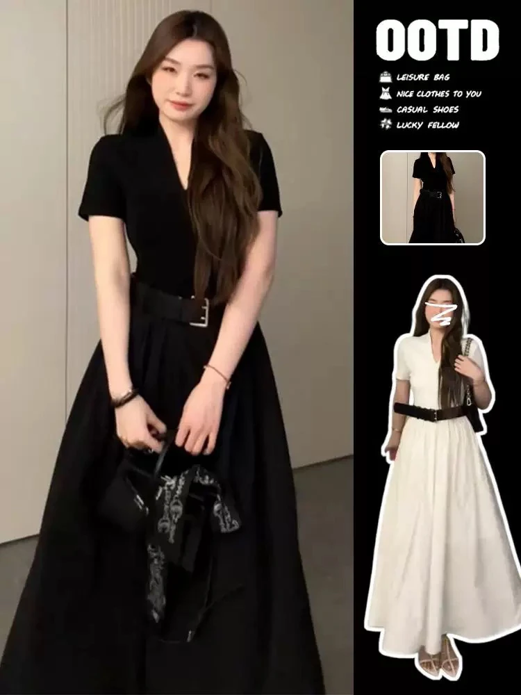 美奈美衣法式赫本风黑色连衣裙子爆款收腰显瘦气质高级感长裙