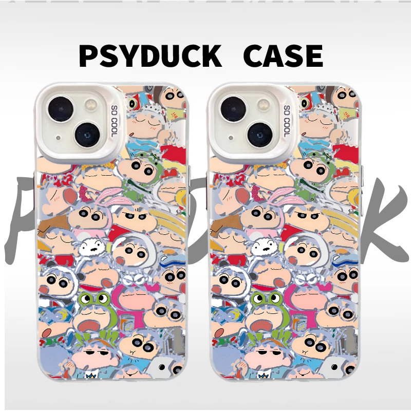 适用苹果华为一加小米满屏小新组合彩银白底卡通动漫防摔手机壳