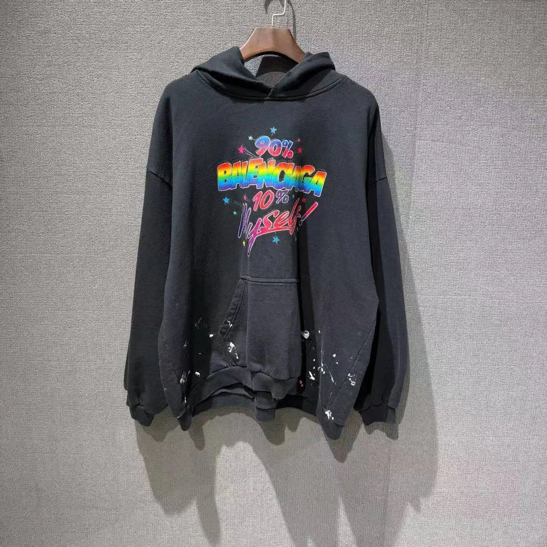 99新 Balenciaga/巴黎世家 （pm）彩虹字母印花帽衫卫衣 L码/4073