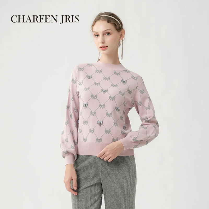 【蜜思仝专属】朝峰冬季优雅蝴蝶结提花套头毛织上衣FJE5D653-6068C