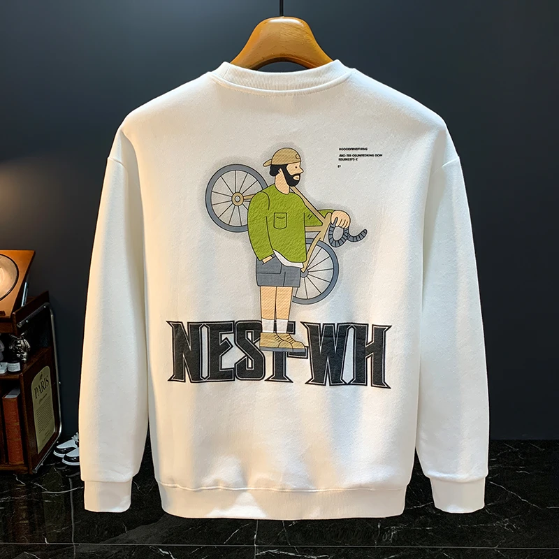 特大码300斤春秋美式休闲卫衣男2024年新款潮流宽松长袖上衣圆领