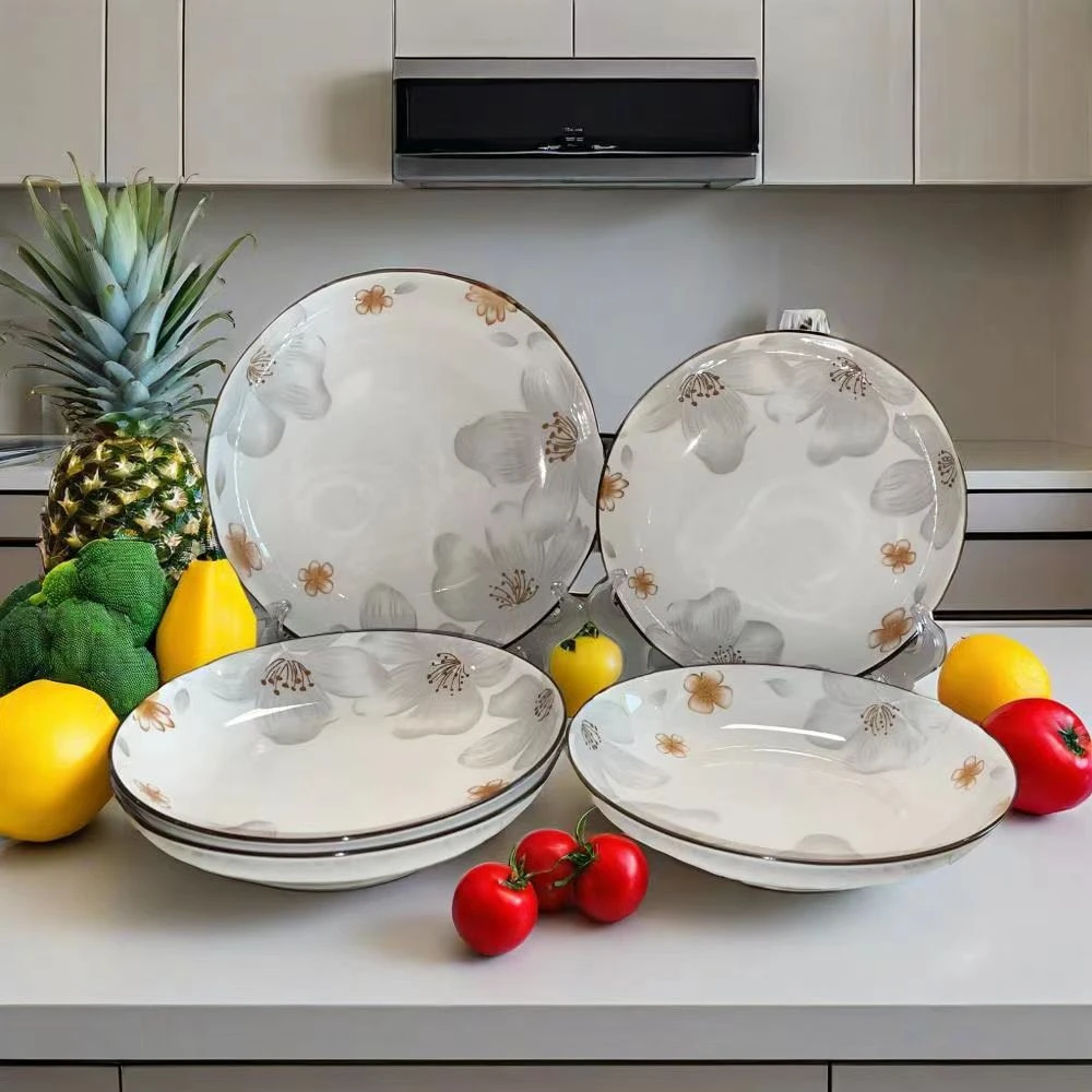 国色天香6.5英寸盘子十只装陶瓷釉下彩微波炉适用