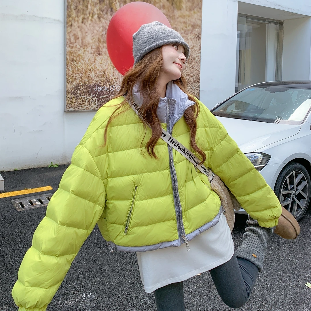 正反两面穿短款冬季羽绒服女轻薄2025新款韩系小个子白鸭绒厚外套